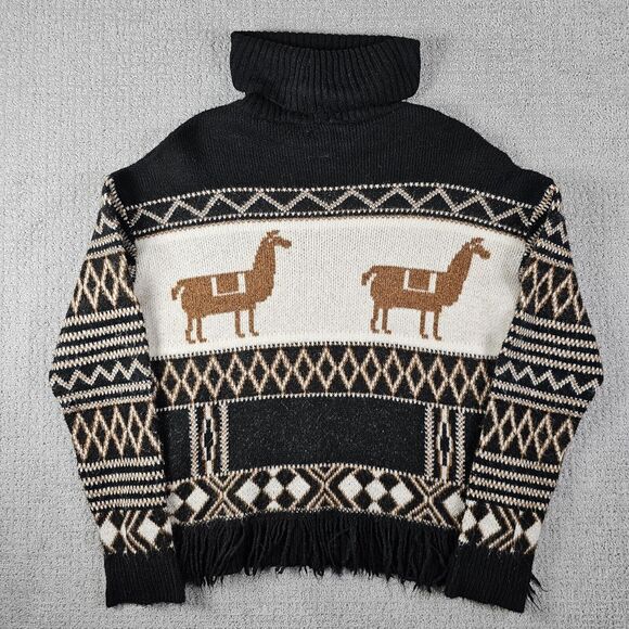 Zara Fancy‎ Collection Girls Alpaca Print Turtleneck Knit Sweater Fringed - Picture 1 of 8